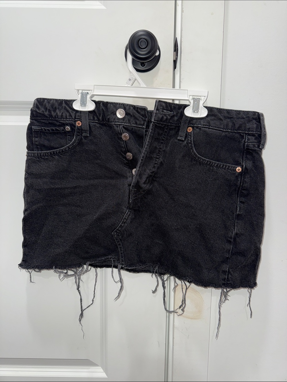 Black Distressed Denim Mini Skirt